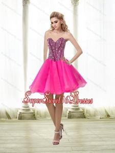 Beautiful A Line Beading Sweetheart Quinceanera Dama Dress in Hot Pink