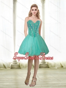 Elegant 2015 Beading and Appliques Sweetheart Quinceanera Dama Dress in Turquoise