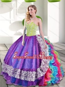 Elegant Multi Color Sweetheart Beading and Ruffles 2015 Sweet 16 Dresses