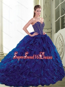 Modest 2015 Sweetheart Beading and Ruffles Navy Blue 15th Birthday Party Dresses