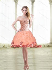 2015 Classical Short Peach Dama Dress with Beading and Pick Ups