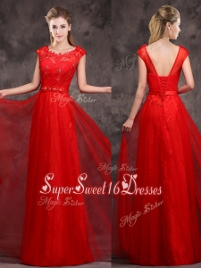 Hot Sale Scoop Red Dama Dress with Beading and Appliques