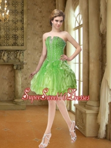 Affordable Beading and Ruffles Dama Dresses in Lime Green for 2015