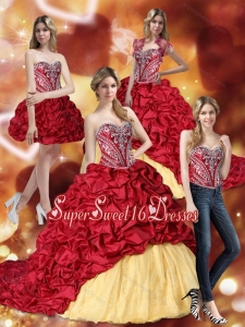 Gorgeous Embroidery Wine Red and Yellow 2015 Quinceanera Dresses