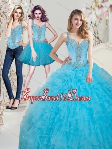 2015 Brand New Beading Aqua Blue 15th Birthday Party Dresses