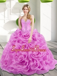 2015 Elegant Beading and Rolling Flowers Lilac 15th Birthday Party Dresses