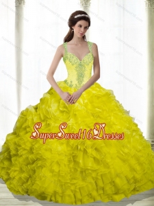 2015 Elegant Yellow Beading and Ruffles Sweetheart Sweet 16 Dresses