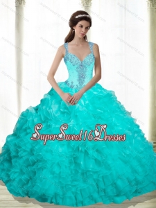 Elegant Beading and Ruffles 2015 Sweet 16 Dresses in Aqua Blue