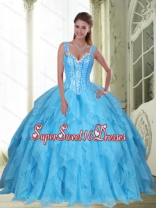 Elegant Beading and Ruffles Baby Blue Sweet 16 Dresses for 2015