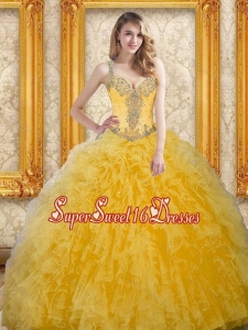 Elegant Beading and Ruffles Sweet 16 Dresses in Yellow