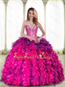 Elegant Multi Color Sweetheart 2015 Sweet 16 Dresses with Beading and Ruffles