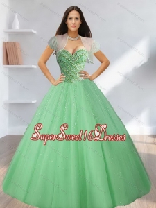 2015 Exclusive Sweetheart Beading Tulle Sweet Fifteen Dresses in Green