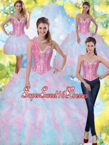 2015 Popular Sweetheart Beading and Ruffles Sweet Fifteen Dresses in Multi Color