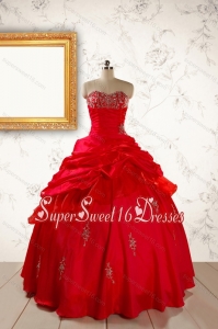 2015 In Stock and Beautiful Beading Sweetheart Quinceanera Dress in Red