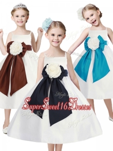 Fashionable Spaghetti Straps Mini Quinceaner Dress with Hand Made Flowers and Sashes