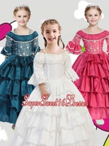 Gorgeous Spaghetti Straps Three Fourth Length Sleeves Mini Quinceaner Dress with Lace and Ruffled Layers