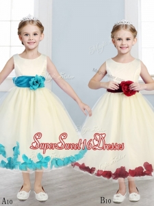 Sweet Scoop Mini Quinceaner Dress with Hand Made Flowers and Appliques