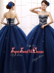 Discount Rhinestoned Really Puffy Cheap Sweet Sixteen Dress in Navy Blue
