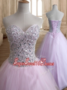 Discount Beaded Bodice Tulle Quinceanera Dress in Baby Pink