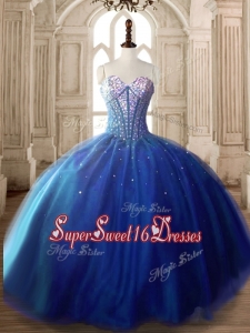 Discount Royal Blue Tulle Sweet 16 Dress with Beading