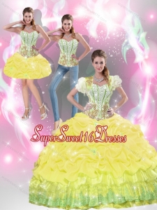 2015 Beautiful Yellow Quinceanera Dresses with Beading and Pick Ups for Summer