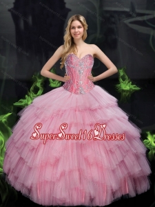 2015 Brand New Ball Gown 15th Birthday Party Dresses with Beading in Baby Pink for Summer