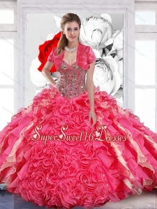 Elegant Beaded Sweetheart 2015 Quinceanera Dress with Hand Made Flowers for Summer