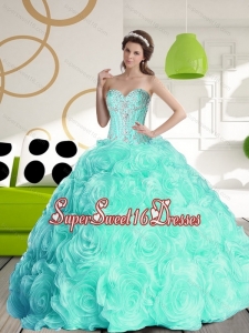 Luxurious 2015 Sweetheart 15th Birthday Party Dresses with Beading and Rolling Flowers for Fall