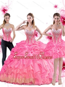 New Arrival Rose Pink 2015 Quinceanera Dress with Beading and Pick Ups for Summer