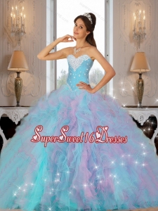 2015 Luxurious Beaded and Ruffles Quinceanera Dresses in Multi Color for Summer