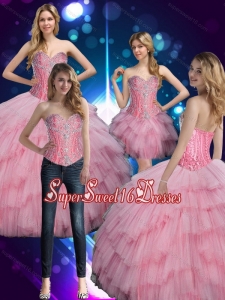 2015 Prefect Sweetheart Baby Pink Quinceanera Dress with Beading for Summer