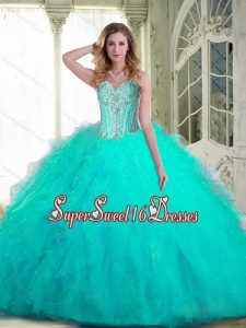 Pretty Sweetheart Aqua Blue 2015 Quinceanera Dresses with Beading and Ruffles for Fall