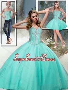 2015 Discount Sweetheart New Style Sweet 16 Dresses with Beading in Aqua Blue for Fall