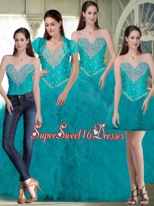 New Style Sweet 16 Dresses with Beading and Ruffles in Turquoise for Summer