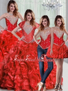 New Style Sweetheart Red Sweet 16 Dresses with Beading and Ruffles for Fall