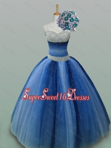 2015 Sweet Spaghetti Straps Beaded Quinceanera Dresses in Tulle