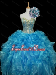 Elegant Sweetheart Sequins and Ruffles Quinceanera Dresses in Blue