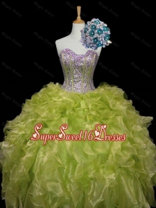 Luxurious Ball Gown Sweet 16 Dresses with Sequins and Ruffles in Yellow Green