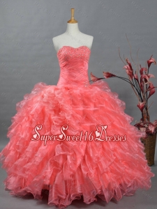 Puffy Sweetheart Beading Watermelon Quinceanera Dresses for 2015