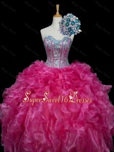 Perfect Sweetheart Hot Pink Quinceanera Dresses with Sequins and Ruffles