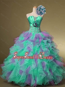 2015 Delicate Strapless Quinceanera Dresses with Beading and Ruffles