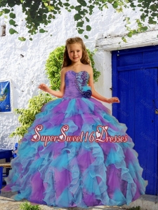 2016 Summer Cheap Beading and Ruffles Purple and Blue Little Girl Pageant Dress with Hand Made Flower