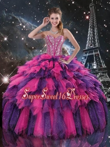 Luxurious 2016 Spring Beaded and Sweetheart Quinceanera Dresses in Multi Color