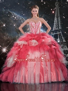 Fashionable 2016 Fall Beaded Ball Gown Quinceanera Dresses with Brush Train