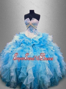 Elegant Strapless Beaded and Ruffles Quinceanera Gowns in Multi Color
