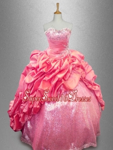 Latest Strapless Beaded Quinceanera Dresses in Coral Red