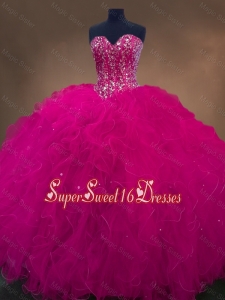 Luxurious Sweetheart Beaded Custom Made Sweet 16 Dresses in Hot Pink