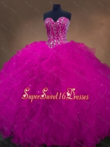 Popular Beaded Fuchsia Custom Made Sweet 16 Dresses with Sweetheart