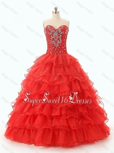 Popular Beaded and Ruffled Layers Custom Made Sweet 16 Dresses in Red