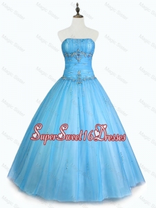 Simple Strapless Beaded Custom Made Sweet 16 Dresses with Floor Length